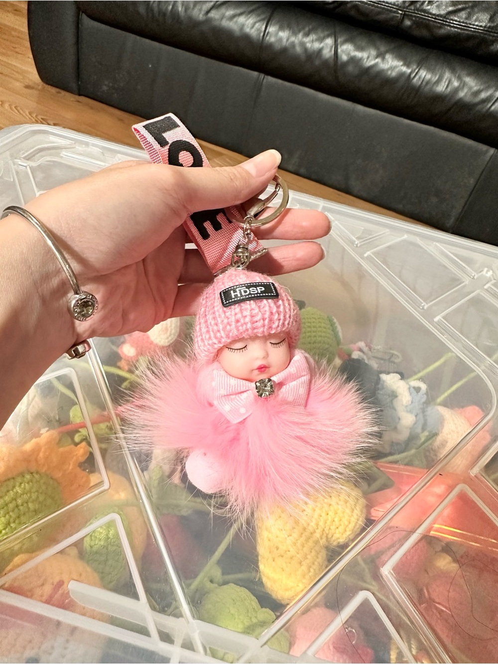 Pink Plush Baby Doll Keychain - Kids Toy Accessory